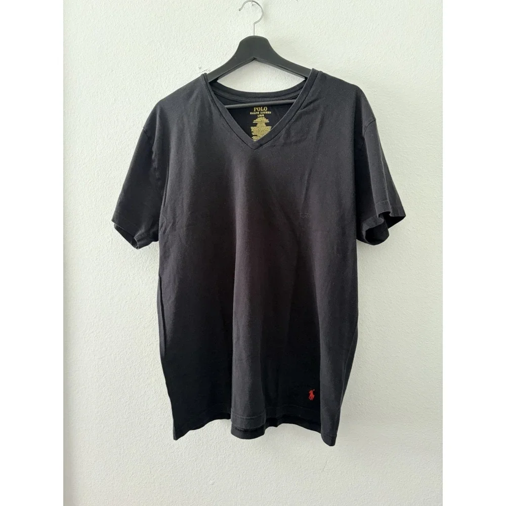 Polo Ralph Lauren Men's Classic Fit V-Neck T-Shirt Black Red Pony Logo Size L